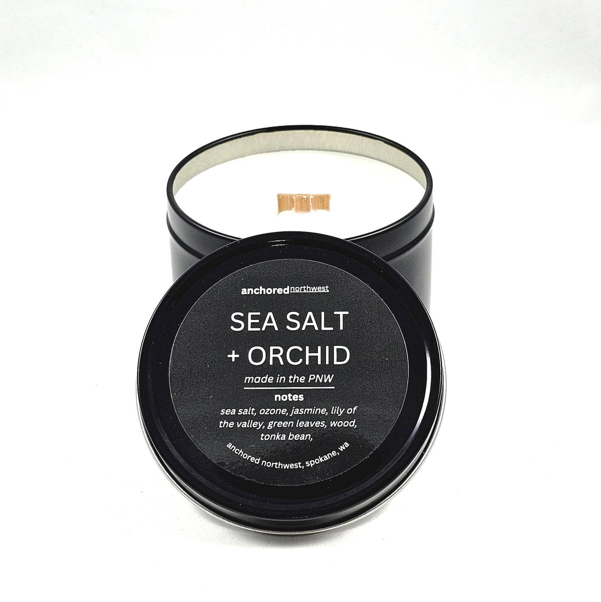 Sea Salt & Orchid Wood Wick Black Soy Candle