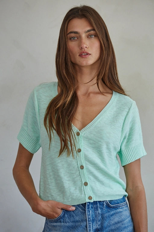 Knit Sweater Cotton Buttondown Short Sleeve Cardigan