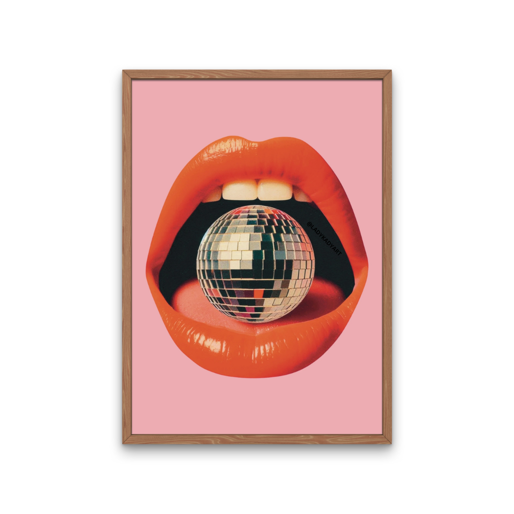Disco Mouth Art Print, Trendy Decor, Disco Ball Gift, Girly