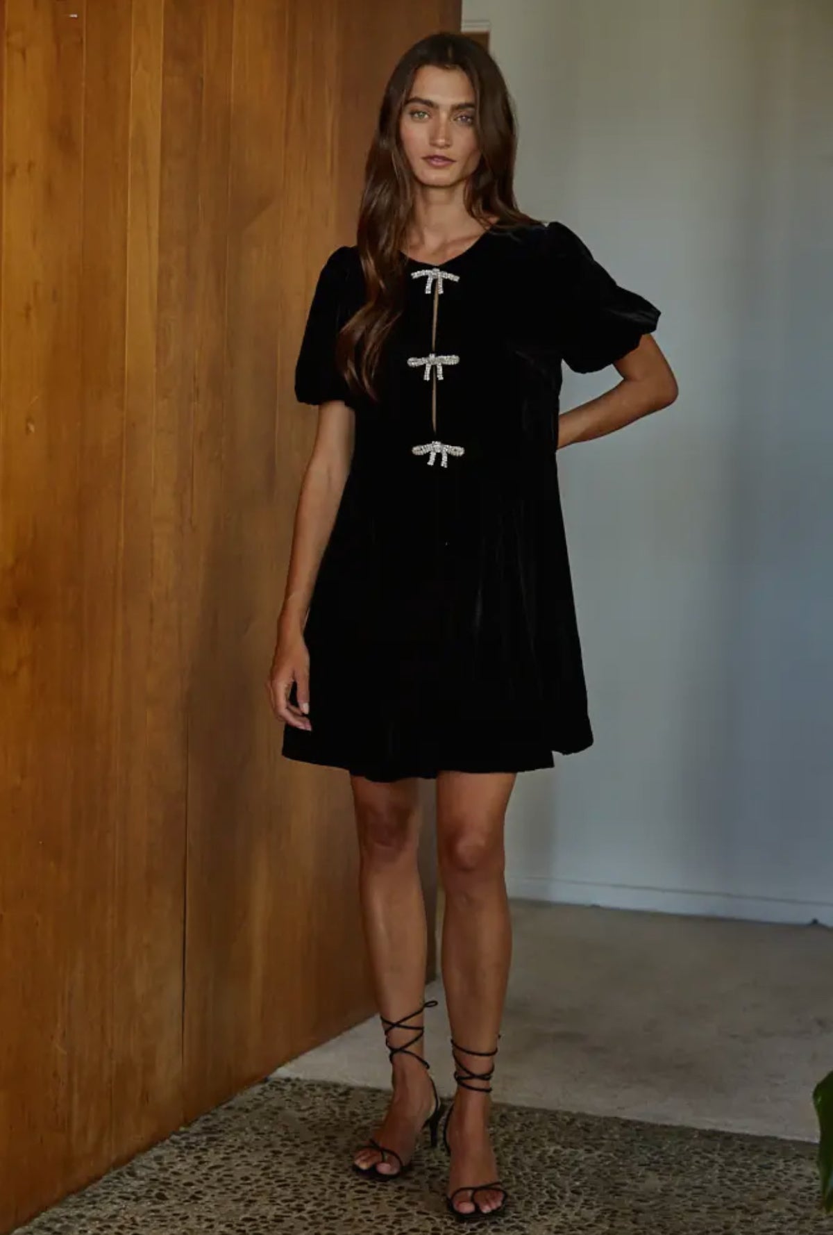 Velvet Sparkle Bow Mini Dress