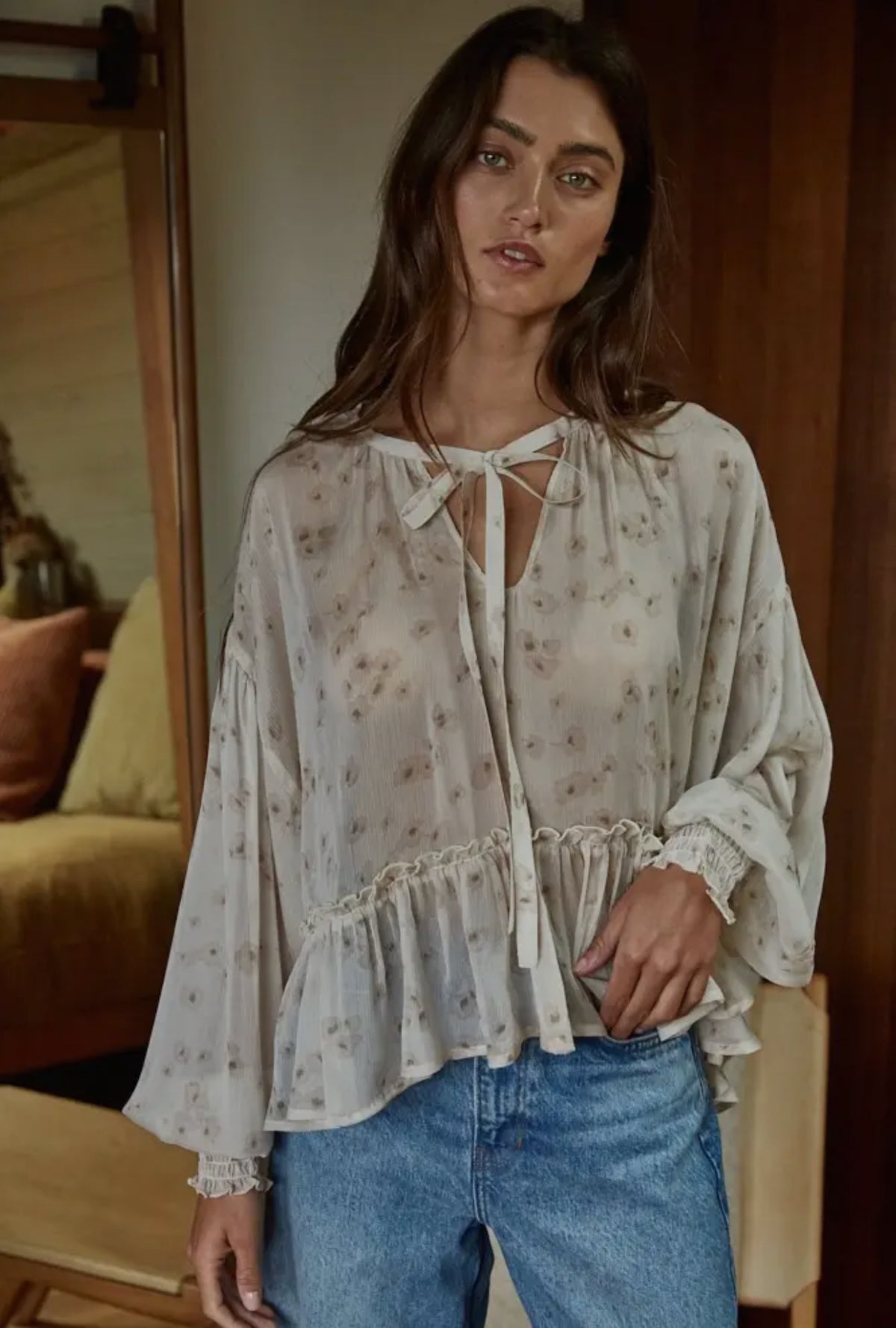 Floral Tea Date Woven Top