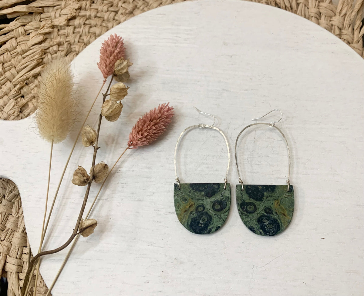 Kambaba Jasper Hammered Earrings