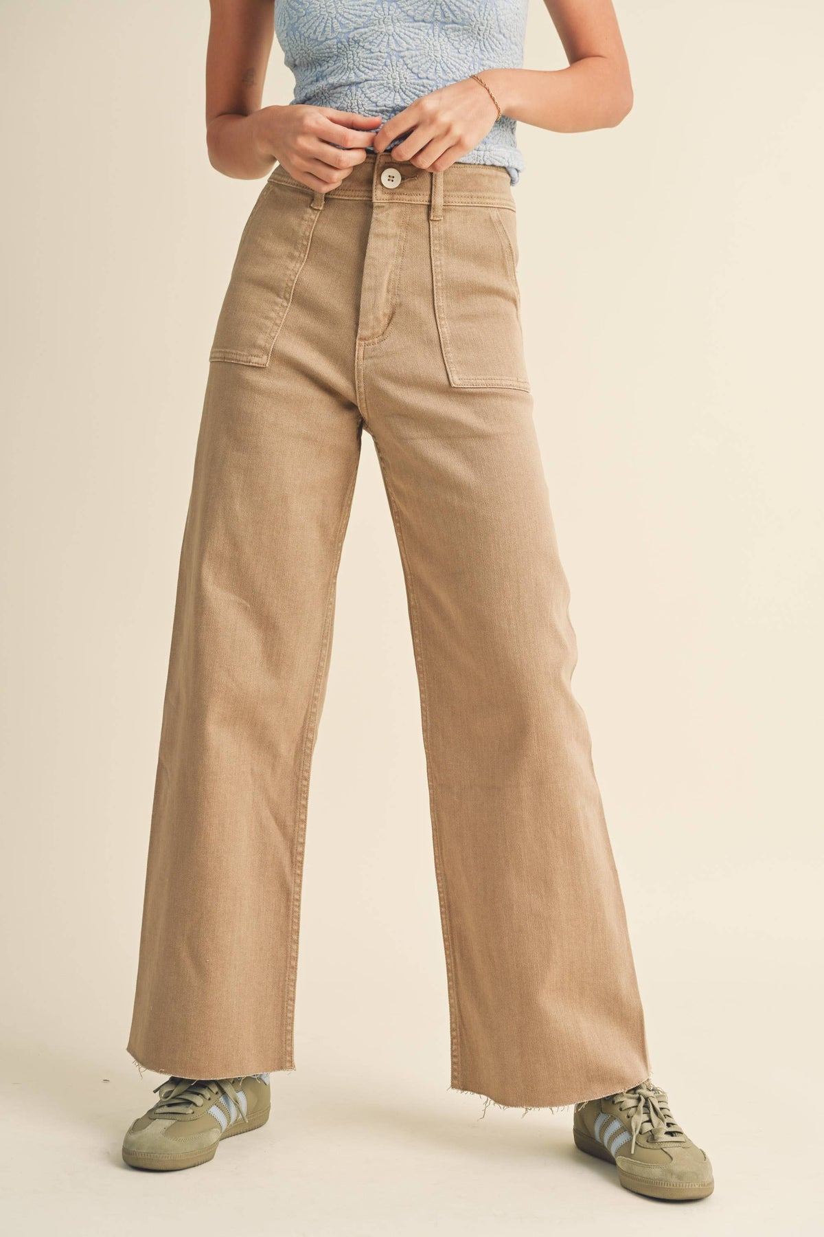 DYE AND WASH COTTON STRETCH WIDELEG PANTS