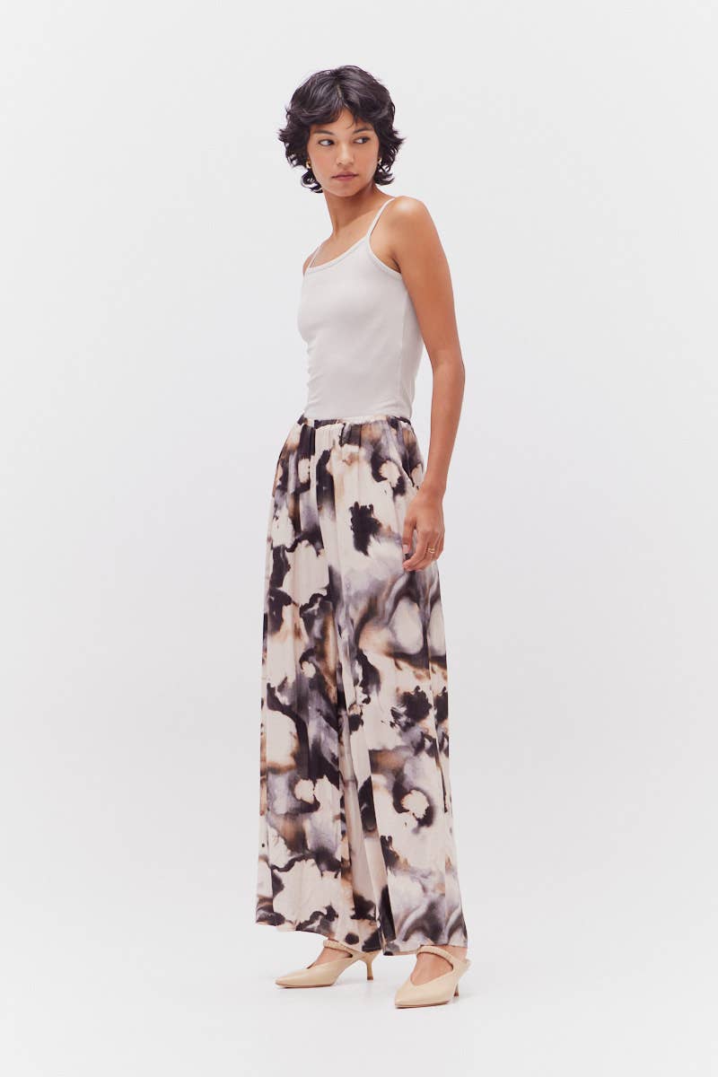 SWIRL PRINT WIDE LEG PANTS